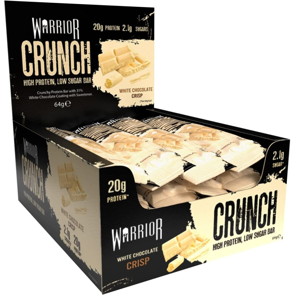 Warrior CRUNCH High Protein Bars - 20g Protein Each - White Chocolate - Pack of 12 x 64g