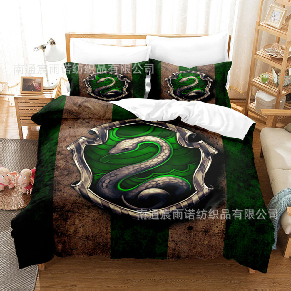 (King(230*200cm)) Harry Potter Print Slytherin 3 Piece Pillowcase Comforter Set