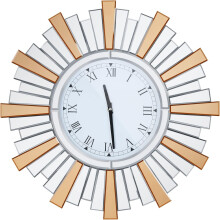 24inch Decorative Round Mirrored Wall Clock with Bling Sunburst Edge