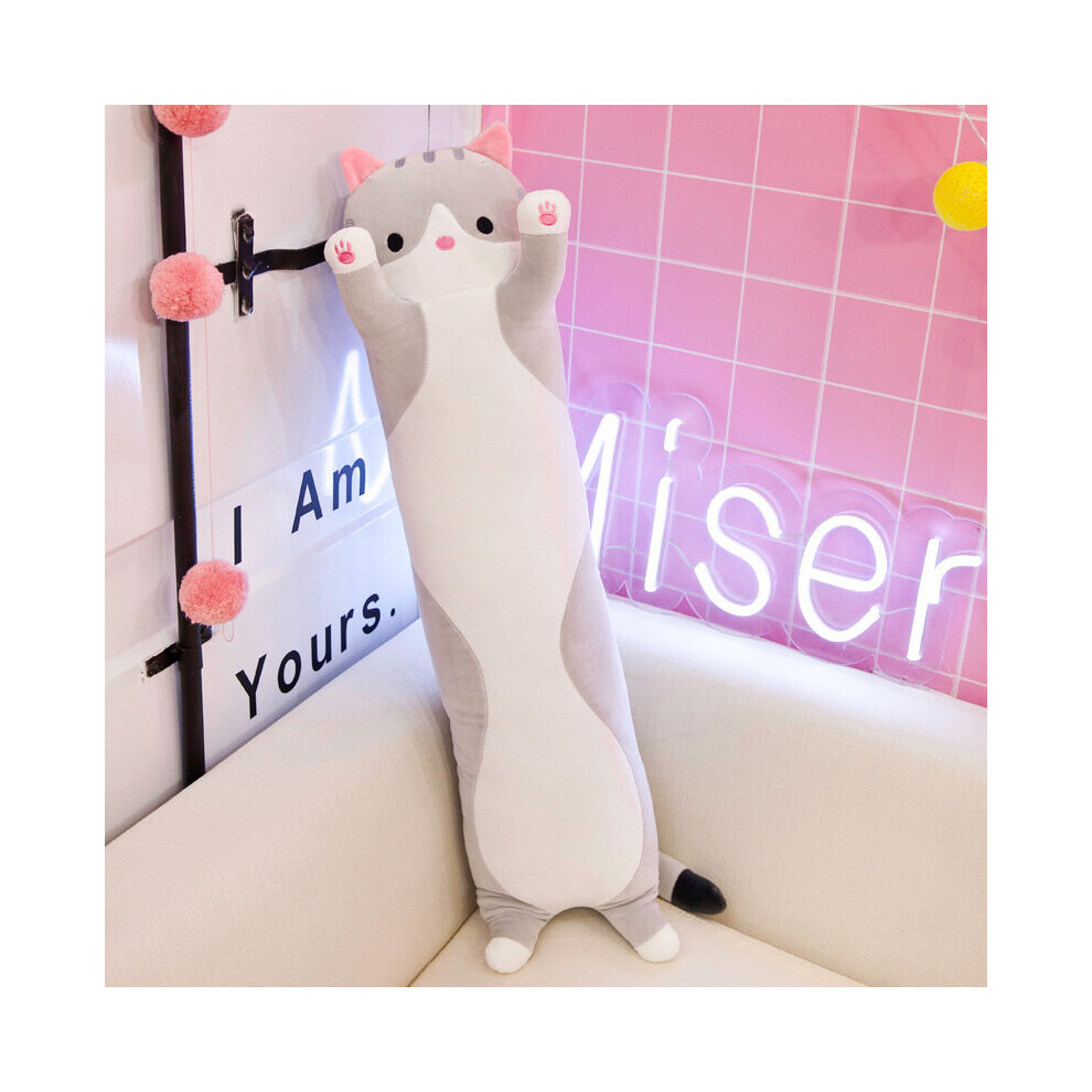 (grey, 70cm) Long Cute Cat Stuffed Animal Plush Toy Doll Pillow