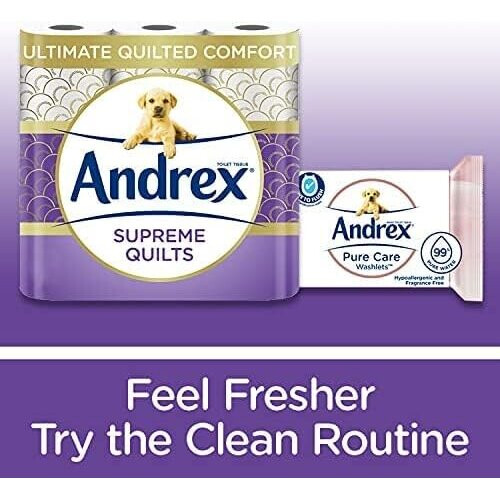 Andrex Andrex Supreme Quilts Quilted Toilet Paper Toilet Roll Pack 25% Thicker Than Before to Provide Ultimate Quilted Comfort 24 Count (Pack of 1) 1