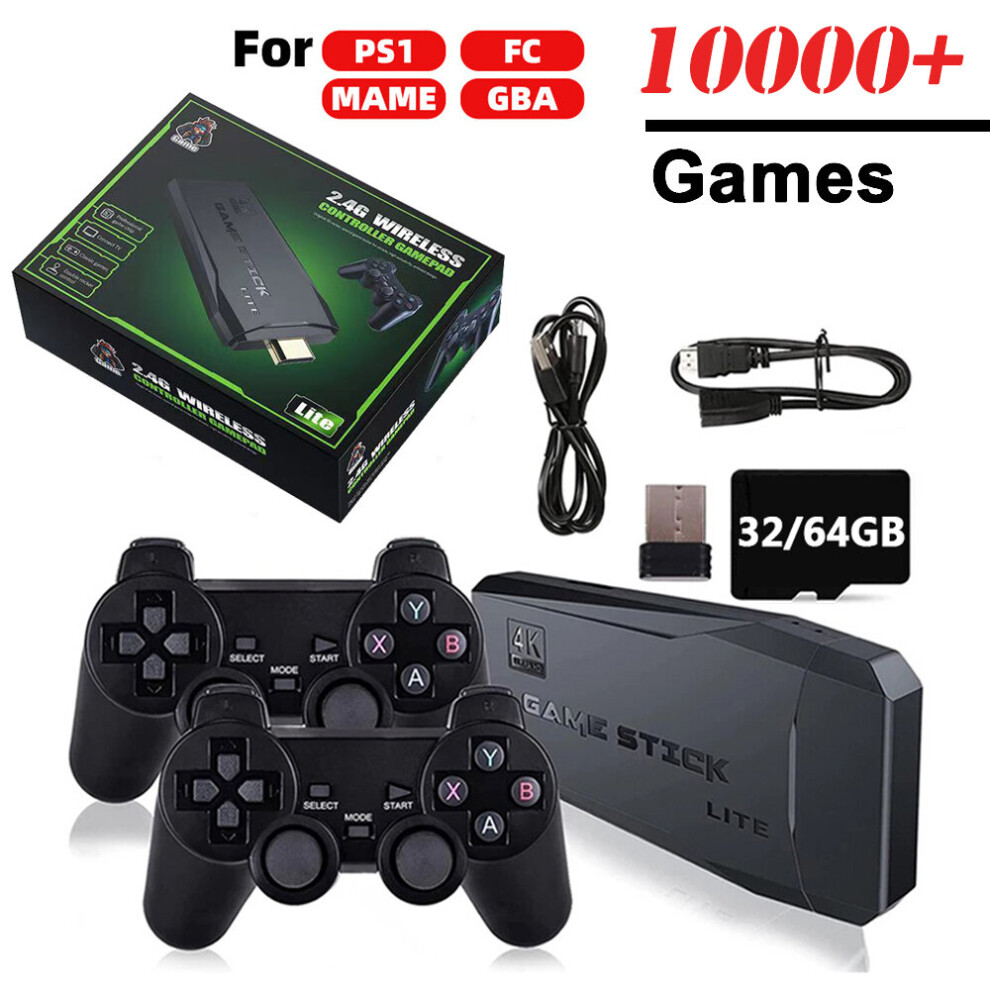 (M8 64G with Box) 4K Video Game Console Wireless Controller Gamepad Built-in 10000 Games 64G Retro Handheld Game Player For PS1/FC/GBA Game Stick