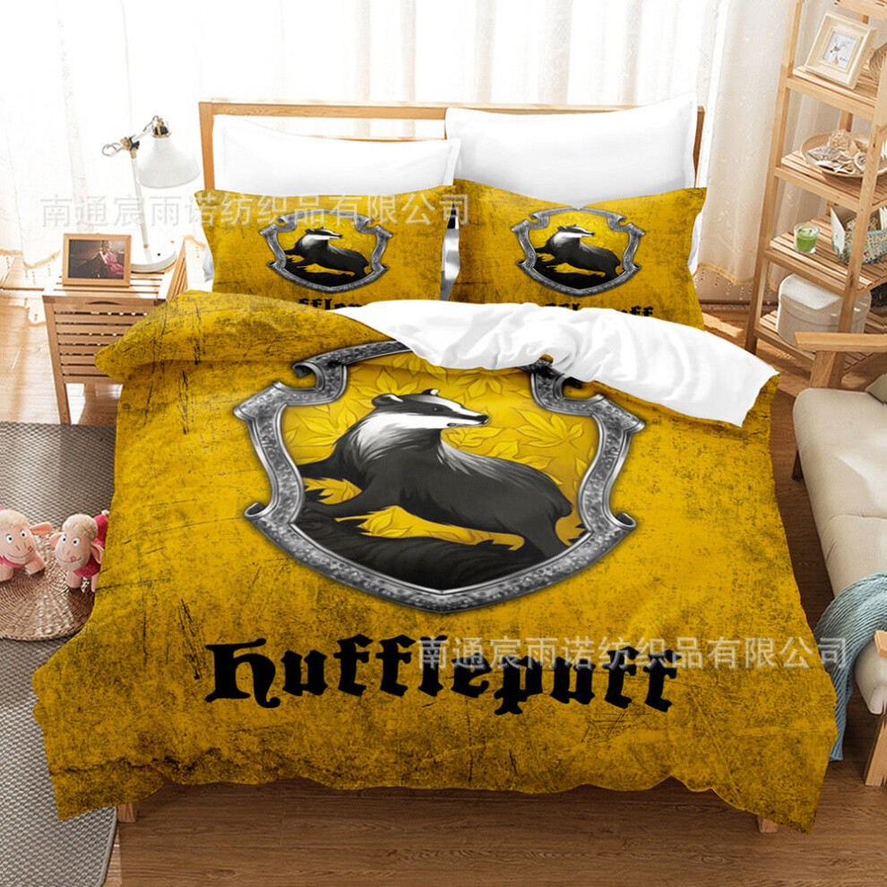 (Double(200*200cm)) Harry Potter Print Hufflepuff  3 Piece Pillowcase Comforter Set