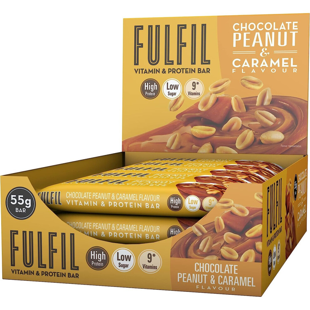 Fulfil Vitamin and Protein Bar (15 x 55 g Bars) - Chocolate Peanut & Caramel Flavour - 20 g High Protein, 9 Vitamins, Low Sugar