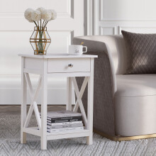 Wooden One Drawer Bedside Table Cabinet Side Table White