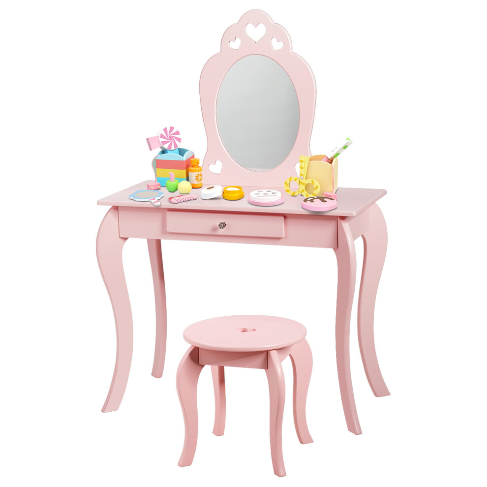 2 in 1 Kids Vanity Table and Chair Set Makeup Dressing Table