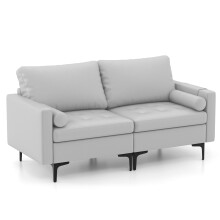 Modern Leathaire Loveseat 2-Seater Sofa Couch W/ Cushion & 2 Bolsters