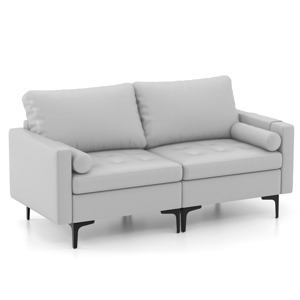 Modern Leathaire Loveseat 2-Seater Sofa Couch W/ Cushion & 2 Bolsters
