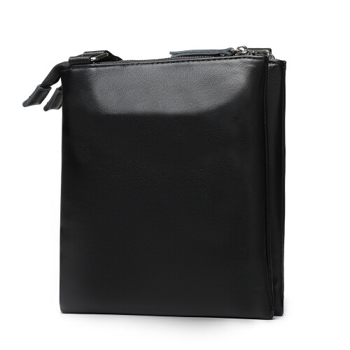 Double Compartment Lightweight Leather Crossbody Bag - Black 2
