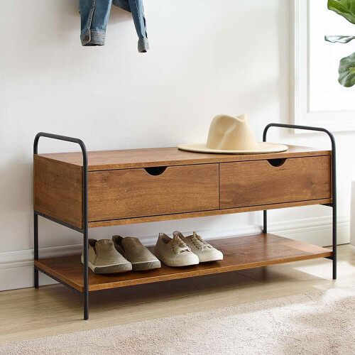 Living And Home Modern 2 Drawer Shoe Storage Rack Bench