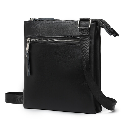 Double Compartment Lightweight Leather Crossbody Bag - Black 1