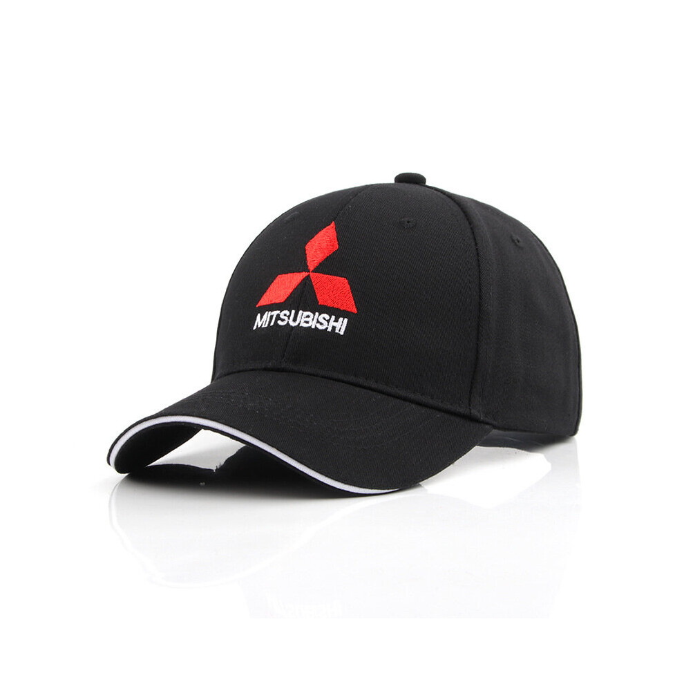 (Black) Embroidered Car Logo Mitsubishi Baseball Cap Fan Racing Hat