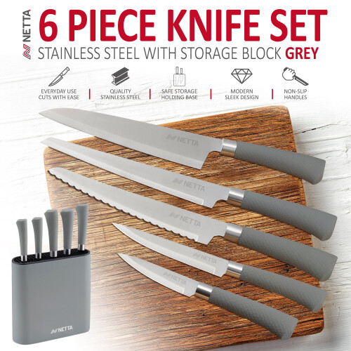 NETTA (Grey) NETTA 6 Piece Kitchen Knife Set Including Block 1