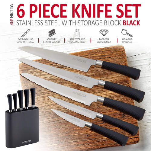 NETTA (Black) NETTA 6 Piece Kitchen Knife Set Including Block 1