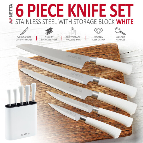 NETTA (White) NETTA 6 Piece Kitchen Knife Set Including Block 1