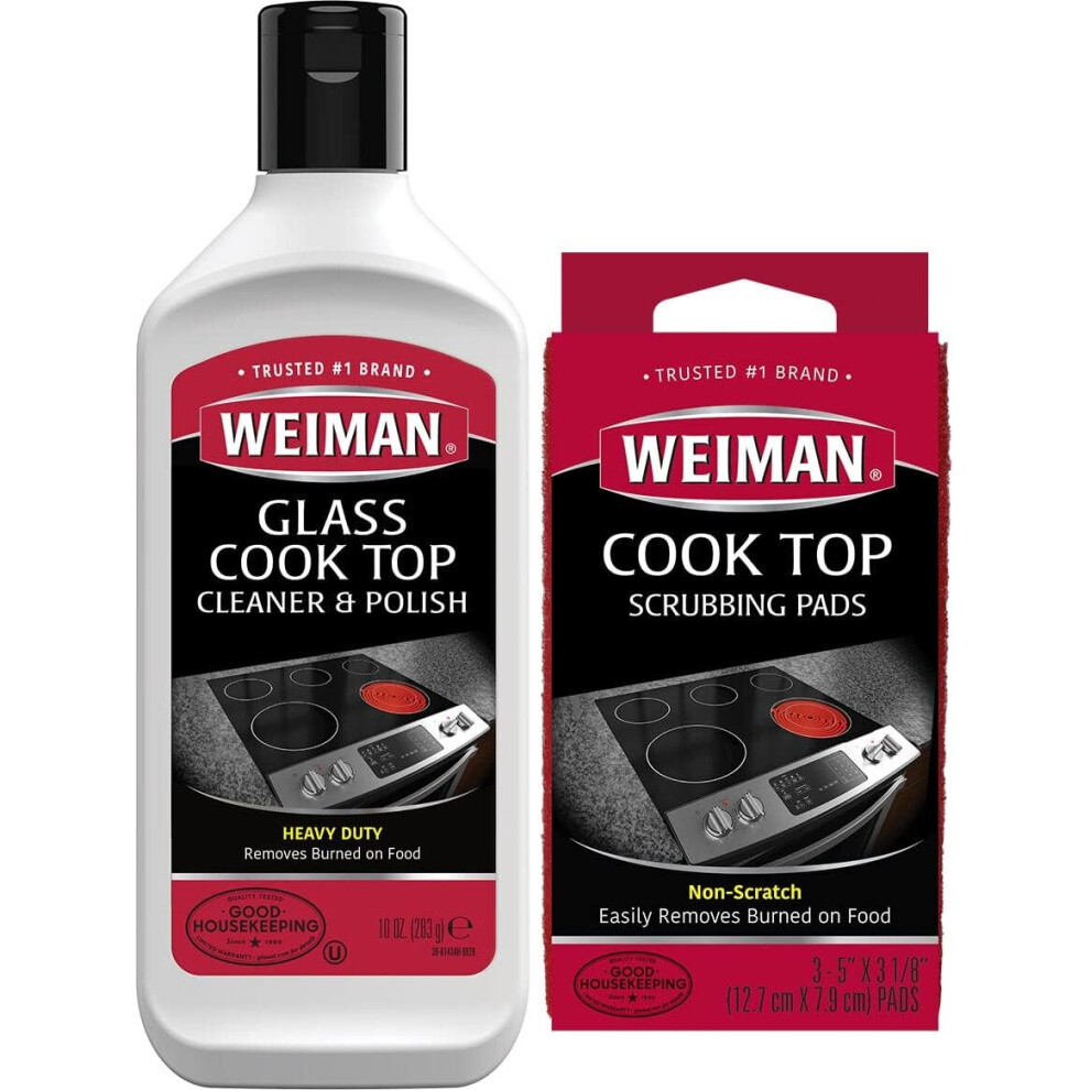 Weiman Hob Ceramic and Glass Cooktop Cleaner - Heavy Duty Cleaner and Polish (10 Ounce Bottle and 3 Scrubbing Pads) 