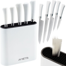 (White) NETTA 6 Piece Kitchen Knife Set Including Block
