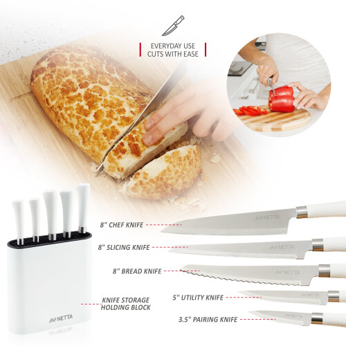 NETTA (White) NETTA 6 Piece Kitchen Knife Set Including Block 2