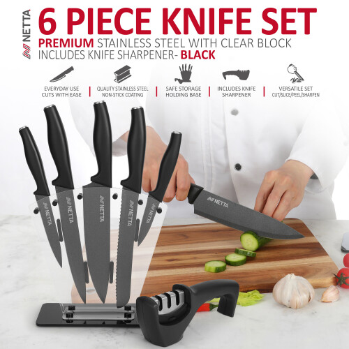 NETTA NETTA 6 Piece Kitchen Knife Set with Clear Block 1