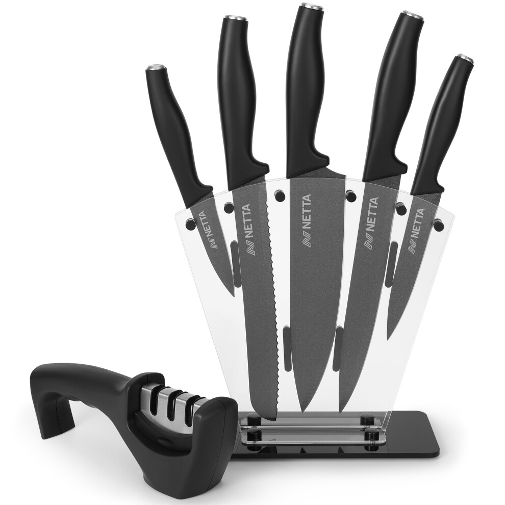 NETTA 6 Piece Kitchen Knife Set with Clear Block