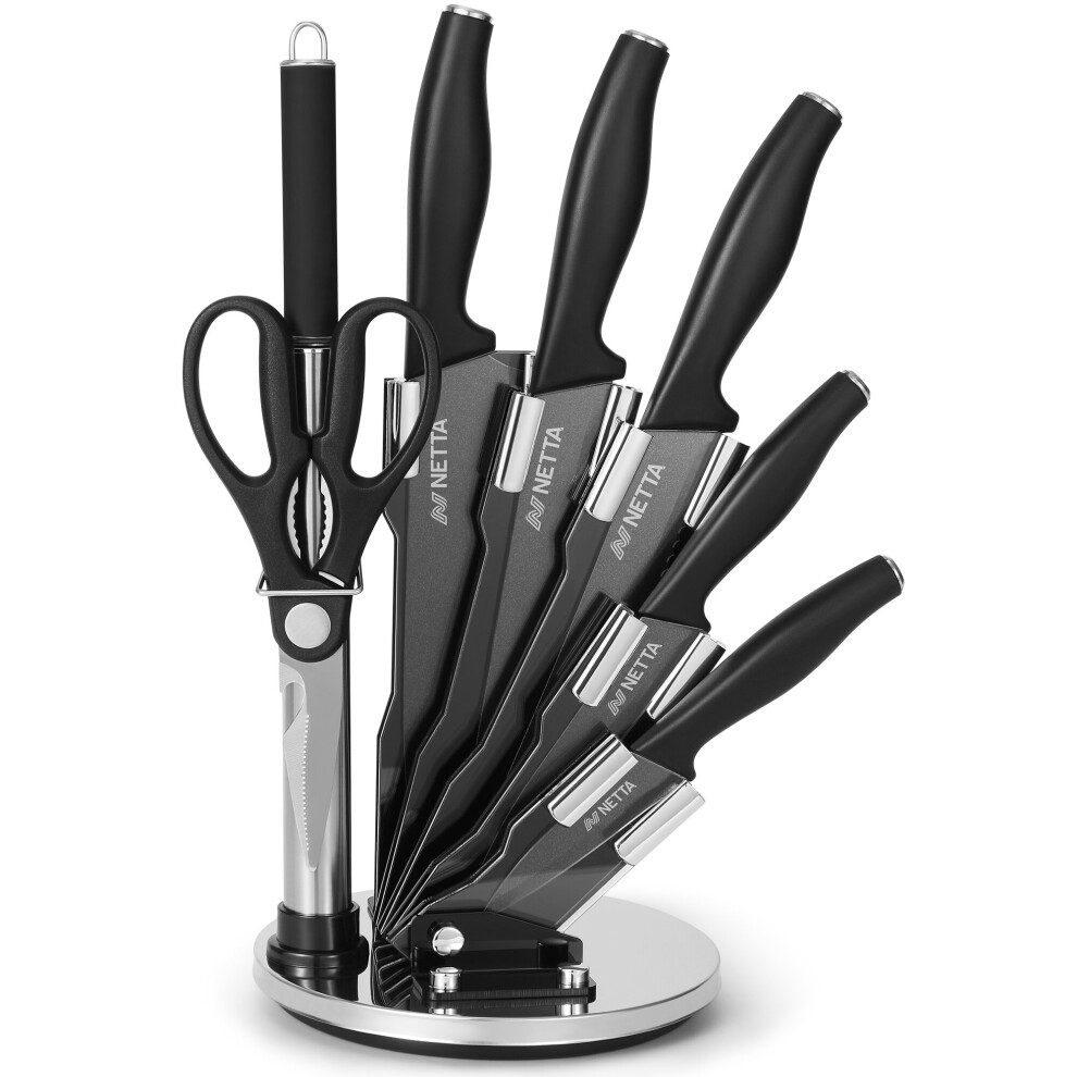 NETTA 7 Piece Kitchen Knife Set with Clear Block