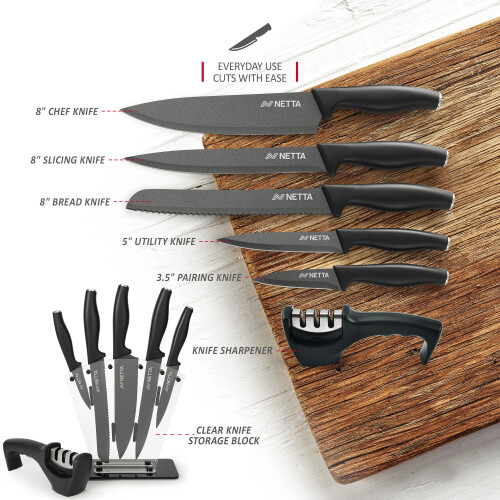 NETTA NETTA 6 Piece Kitchen Knife Set with Clear Block 2
