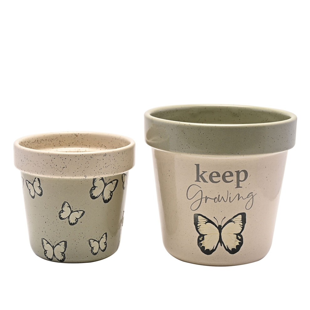 Widdop And Co. Ceramic Plant Pots Butterfly Design 2 Sizes Country Living Green