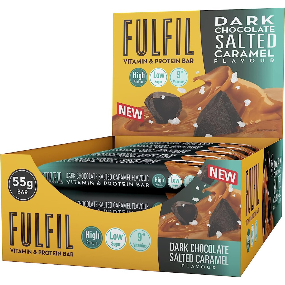 Fulfil Vitamin and Protein Bar (15 x 55 g Bars) Dark Chocolate Salted Caramel 20 g High Protein 9 Vitamins Low Sugar