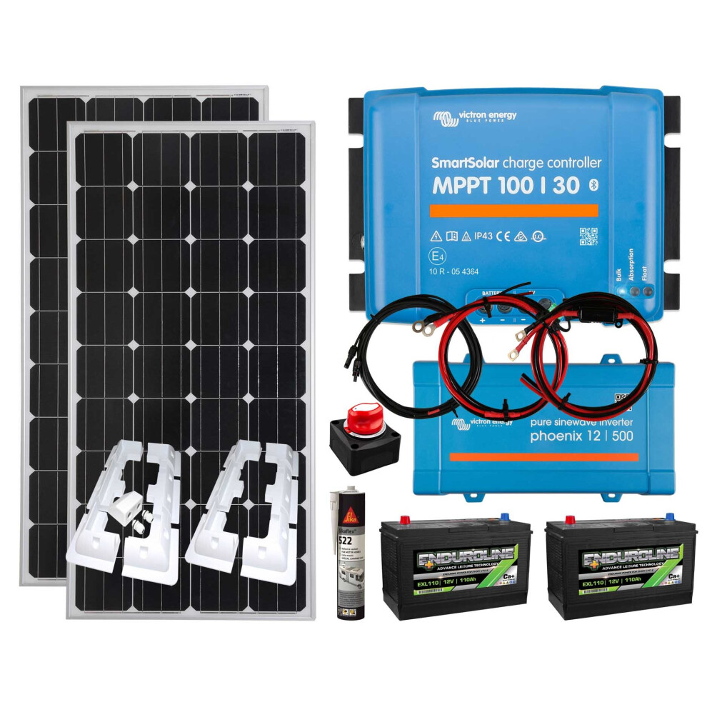 Victron 300w Mono Solar Panel Kit MPPT Battery Charging Controller,Inverter with Mounting , Enduroline Batteries, Cables, isolation switch  Sikaflex