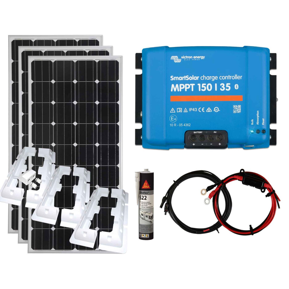 Victron 450w Mono Solar Panel Kit MPPT Battery Charging Controller & Mounts with Cables, Mounting Brackets & Sikaflex Adhesive