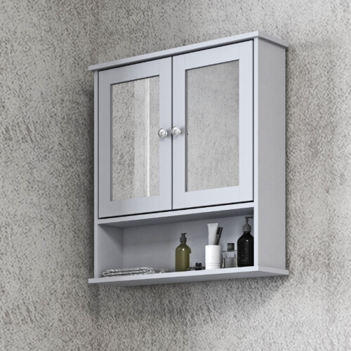 URBN Living (Wall Mirror Cabinet - Grey) Under Sink Cupboard Mirror Unit WC Paper Dispenser