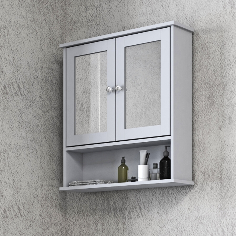 (Wall Mirror Cabinet - Grey) Under Sink Cupboard Mirror Unit WC Paper Dispenser