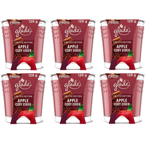 Glade Scented Candle Apple Cosy Cider Christmas Fragrance 6x129g Home Decor Gift
