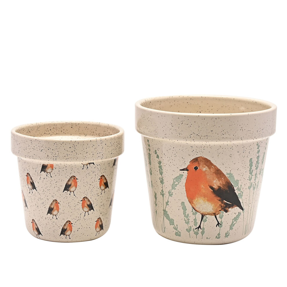 Widdop And Co. Ceramic Plant Pots Robin Bird Design 2 Sizes Country Living