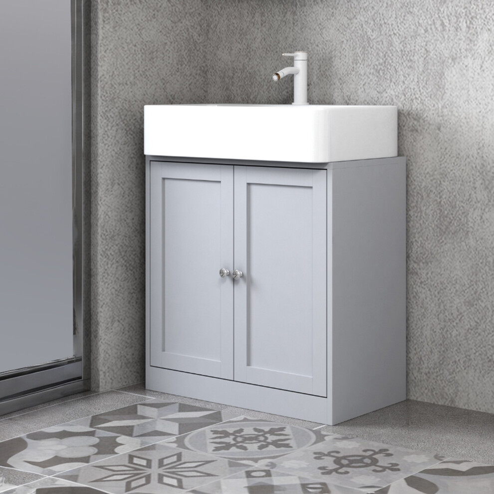 (Under Sink Cabinet - Grey) Under Sink Cupboard Mirror Unit WC Paper Dispenser