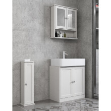 (All 3 Piece - White) Under Sink Cupboard Mirror Unit WC Paper Dispenser