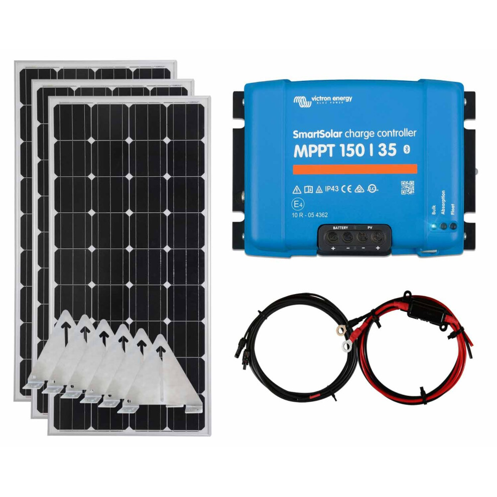 Victron 450w Mono Solar Panel Kit MPPT Smart Charging Controller Battery FMounts with Narrowboat Flip Mounting Brackets and Cables