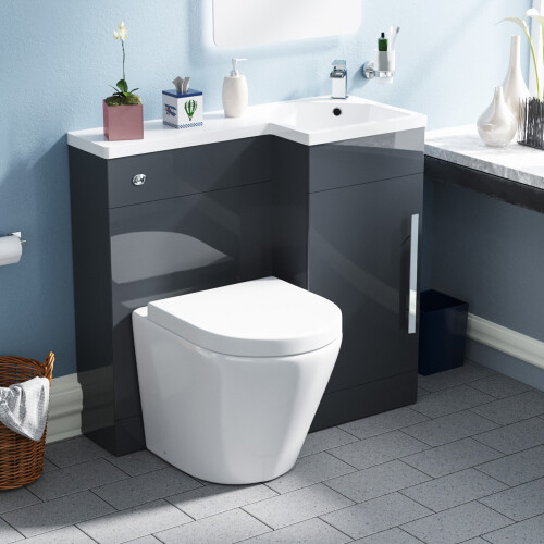 Nes Home Debra Flat Packed Compact 900mm Grey L-Shape Right Hand Vanity ...