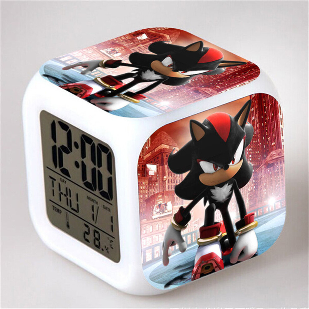 (C) Sonic LED Digital Square Alarm Clock Wake Up Bedside 7 Color Change with Date Calendar Temperature Night Light for Kids Gift
