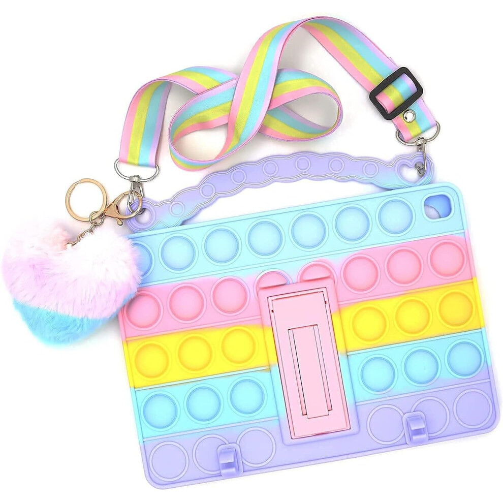 Pop Rainbow Push Pop Bubble Silicone Cute Case Compatible With Ipad Pro 11 Inch 2018/2020, Anti-Stress Shockproof Case With Lanyard&Kickstand&Pendent Multicoloured 7042558899579