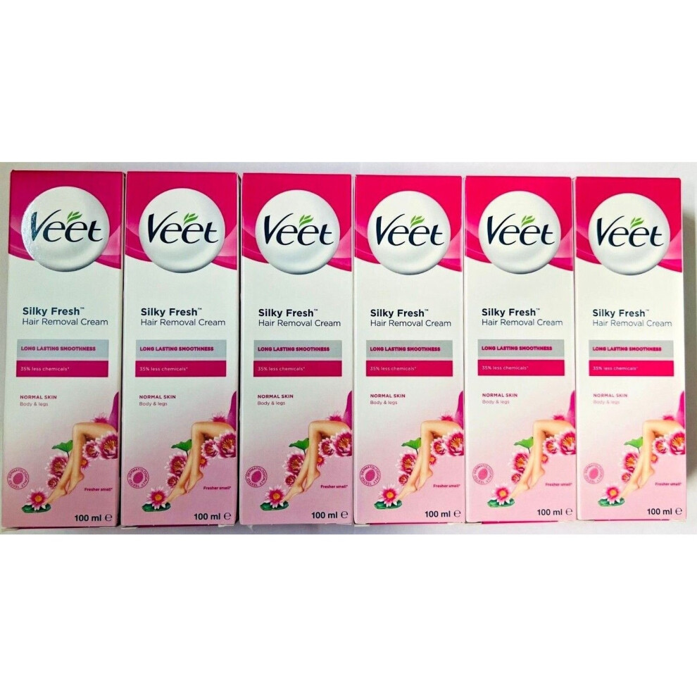 6 x 100ml Veet Silky Fresh Hair Removal Cream For Normal Skin