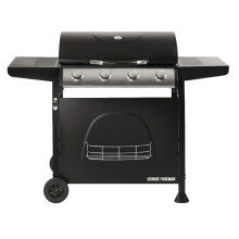 George Foreman Gas BBQ Zwart 4 Brander Wielen Automatische Ontsteking GFGBBQ4B