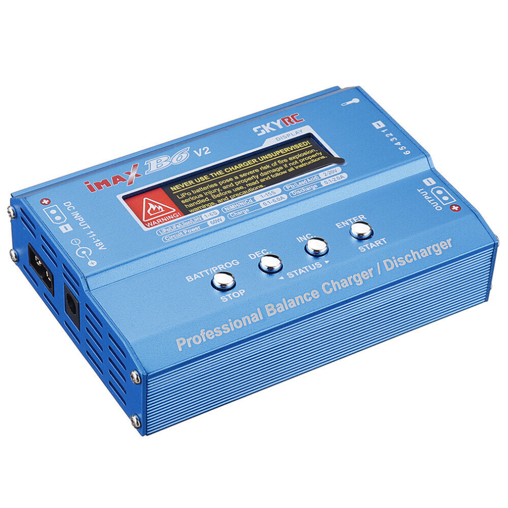 Skyrc Imax B6 V2 60W 6A Dc 2.5Mm/Xt60 Dual Input Battery Balance Charger Discharger With Xt60 Output For Lipo/Li-Ion/Lihv/Life/Nimh Battery Blue 6901251362562