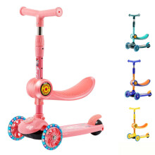 Kids 3 Wheel Kick Scooter Adjustable Height Balance Coordination Training Car With Foldable Seat LED Rotating Flashing Wheels