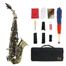 Slade Vintage Style Bb Soprano Saxophone with Carry Case Gloves Cleaning Cloth Brush Sax Strap Mouthpiece Brush Accessories