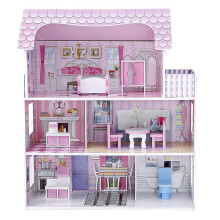Large Wooden DIY Handmade Assemble 3 Level Doll House with Full Furniture Pretend Play Toy for Gift Collection Home Decor