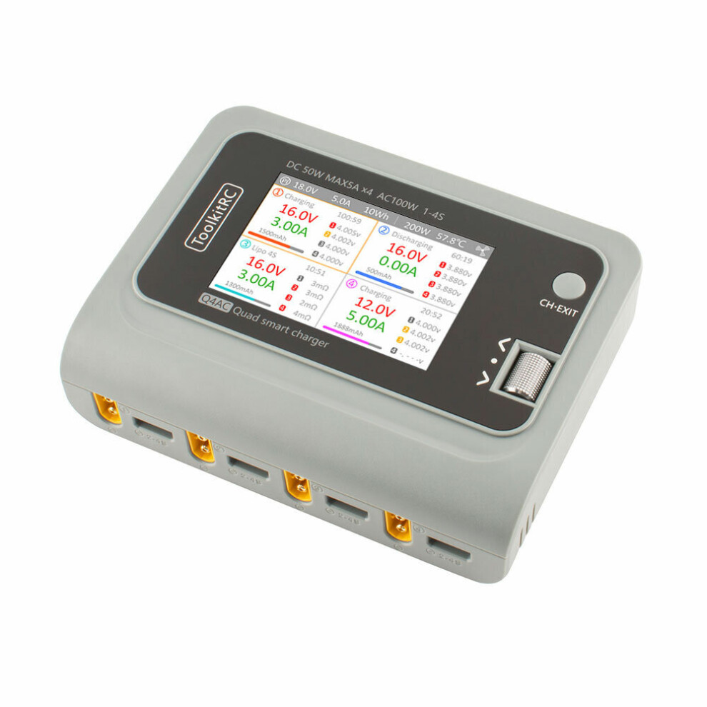 Toolkitrc Q4ac 4X50w 5A Ac 100W 4 Ports Dc Smart Charger Discharger Xt60 For 1-4S Lipo Battery 6900076948265