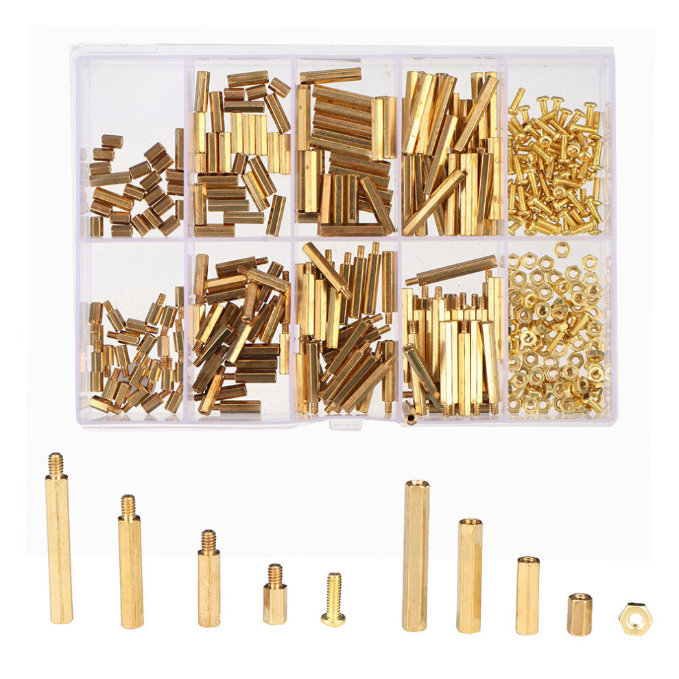 280Pcs M2.5 Hex Nut Assortment Kit Head Brass Spacing Double-Pass Screw Threaded Pillar Pcb Computer Motherboard Standoff Spacer 6906143855962