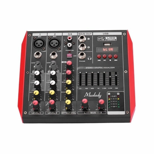 ELM D4 4 Channel Audio Bluetooth Mixer Mixing Console with 7-Band EQualizer USB Phantom Power 48V 1