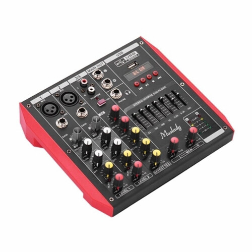ELM D4 4 Channel Audio Bluetooth Mixer Mixing Console with 7-Band EQualizer USB Phantom Power 48V 2